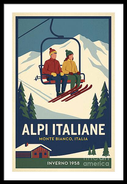 1958 Italian Alps Ski Gondola Lift vintage ski framed print Italian Alps 1950s wall art