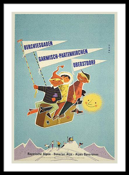 Bavarian Alps Vintage Skiing vintage ski framed print Bavarian Alps 1930s wall art
