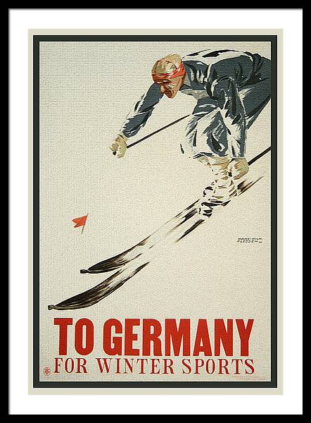 To Germany for Winter Sports vintage ski framed print Bavarian Alps 1930s wall art