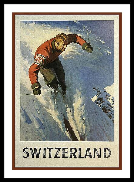Switzerland Vintage Skiing Poster vintage ski framed print Swiss Alps 1940s wall art