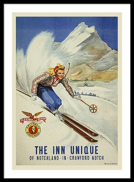 The Inn Unique Notchland vintage ski framed print White Mountains 1940s wall art