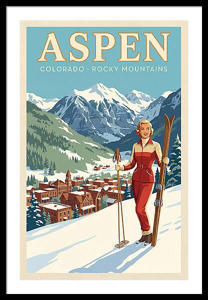 Aspen Colorado Vintage Ski Poster vintage ski framed print Colorado Rockies 1950s wall art