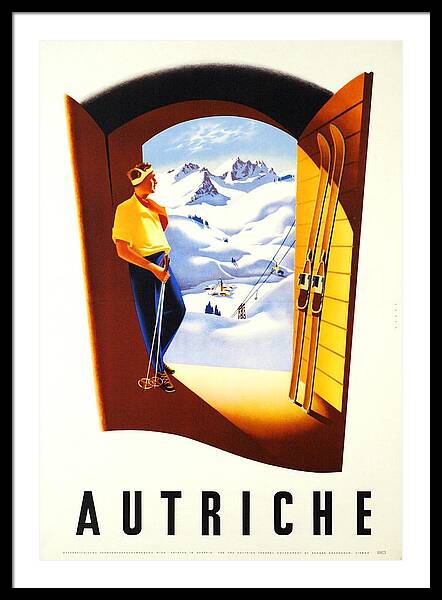 Autriche Vintage Skiing Poster vintage ski framed print Austrian Alps 1930s wall art