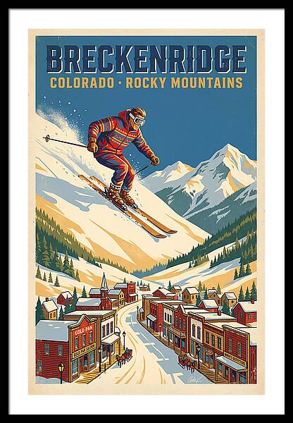 Breckenridge Colorado Skiing vintage ski framed print Colorado Rockies 1960s wall art