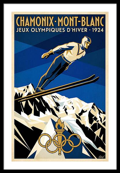 Chamonix Mont-Blanc 1924 vintage ski framed print French Alps 1920s wall art