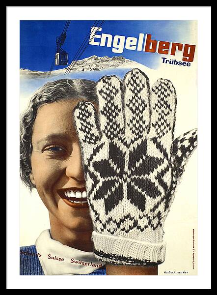 Engelberg Trubsee Vintage Skiing vintage ski framed print Swiss Alps 1940s wall art