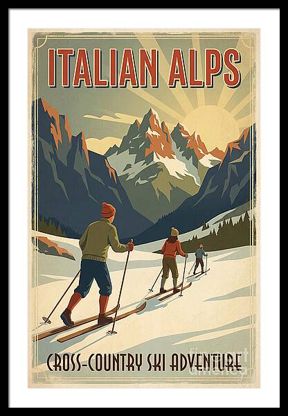 Italian Alps Ski Adventure vintage ski framed print Italian Alps 1950s wall art