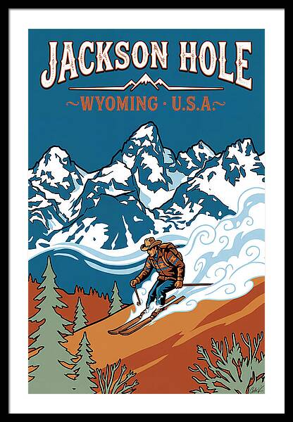 Jackson Hole Wyoming Ski Poster vintage ski framed print Wyoming Tetons 1960s wall art