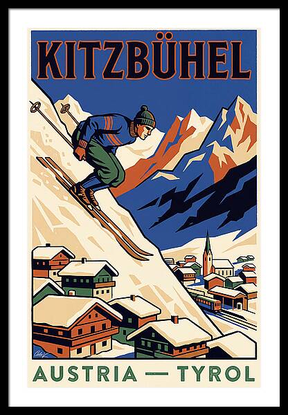 Vintage Skiing in Kitzbühel vintage ski framed print Austrian Alps 1930s wall art