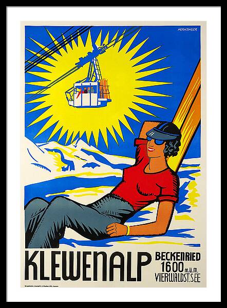 Klewenalp Beckenried 1600m vintage ski framed print Swiss Alps 1940s wall art