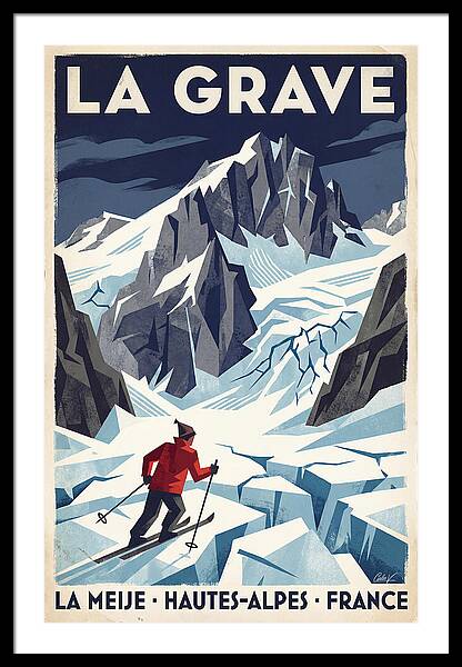 Vintage Skiing in La Grave vintage ski framed print French Alps 1940s wall art