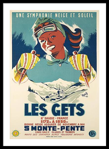 Les Gets Vintage Skiing Poster vintage ski framed print French Alps 1960s wall art