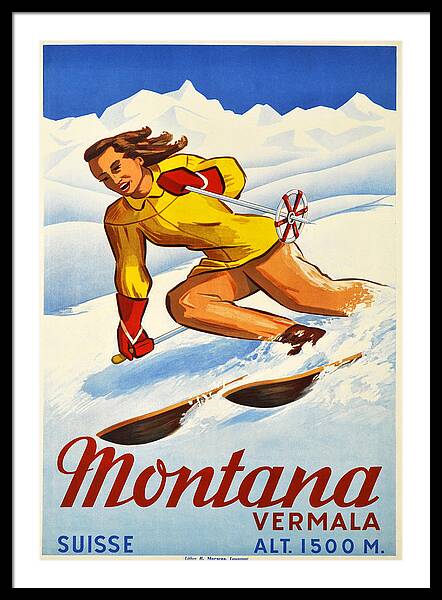 Montana Vermala Vintage Skiing vintage ski framed print Swiss Alps 1930s wall art