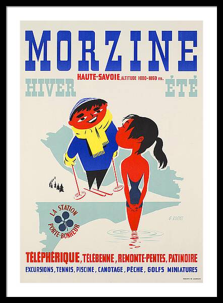 Morzine Haute-Savoie Vintage Skiing vintage ski framed print French Alps 1950s wall art