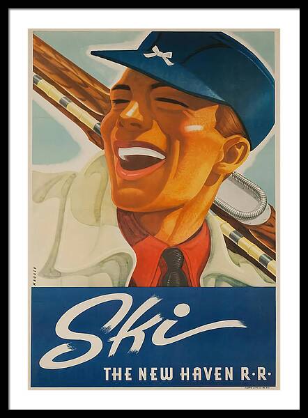 Ski New Haven 1940 vintage ski framed print New England 1940s wall art