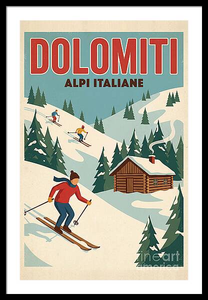 Skiing in the Italian Alps vintage ski framed print Italian Alps 1950s wall art