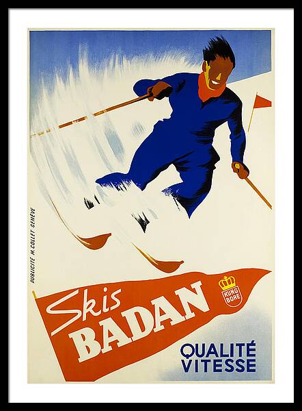 Skis Badan Vintage Skiing Poster vintage ski framed print Alpine 1930s wall art