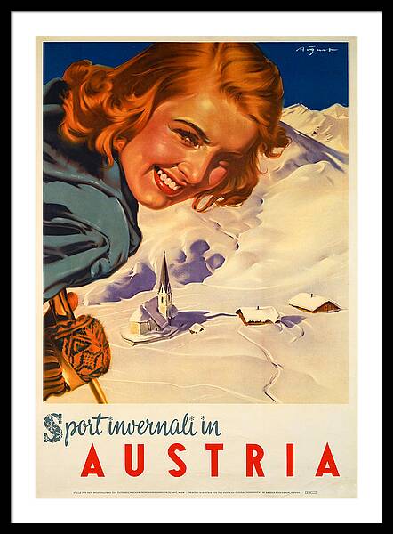 Sport Invernali in Austria vintage ski framed print Austrian Alps 1930s wall art