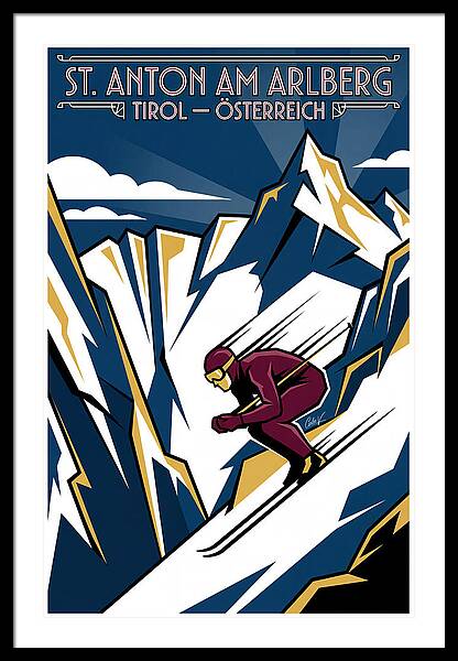 Skiing in St. Anton am Arlberg vintage ski framed print Austrian Alps 1930s wall art