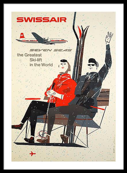 Swissair Vintage Skiing Poster vintage ski framed print Swiss Alps 1950s wall art
