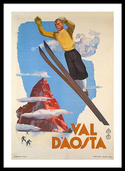 Val Aosta Vintage Skiing Poster vintage ski framed print Italian Alps 1940s wall art