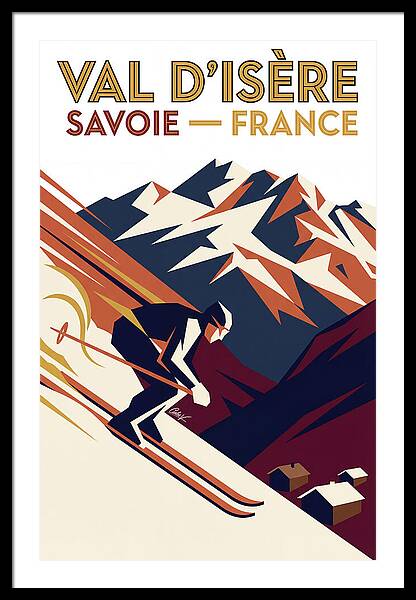 Skiing in Val d'Isère vintage ski framed print French Alps 1940s wall art