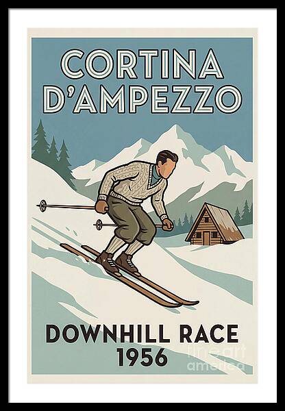 Cortina d'Ampezzo Ski Event Poster vintage ski framed print Dolomites 1950s wall art