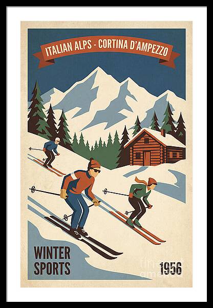 Vintage Skiing in the Italian Alps vintage ski framed print Italian Alps 1950s wall art