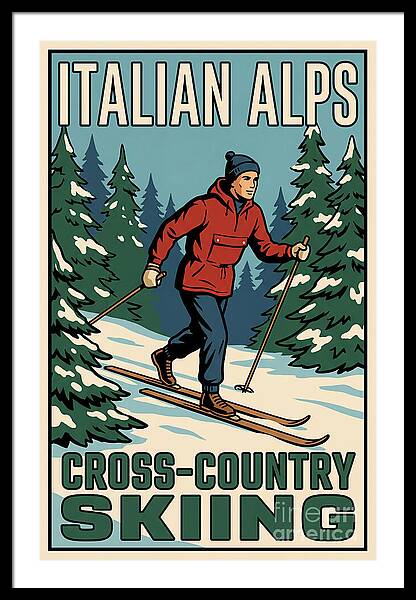 Italian Alps Skiing Adventure vintage ski framed print Italian Alps 1950s wall art