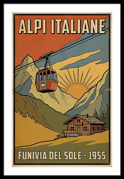 Italian Alps Vintage Sunset Poster vintage ski framed print Italian Alps 1950s wall art