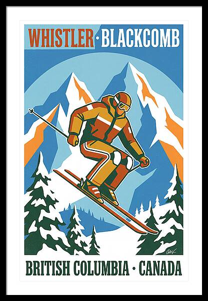 Whistler Blackcomb Canada vintage ski framed print British Columbia 1970s wall art